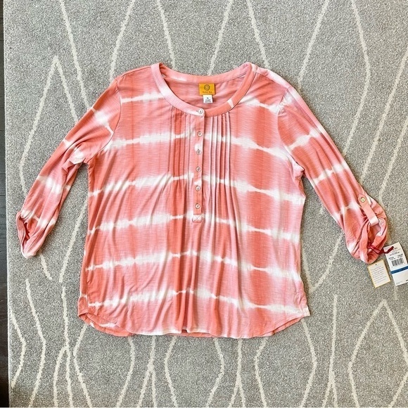 Ruby Rd. Coral Batik Tie Dye Soft Stretch Jersey Tunic Top NWT - Picture 1 of 5